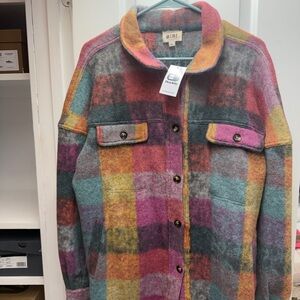 BiBi Multicolor Plaid Wool-Blend Utility Shacket